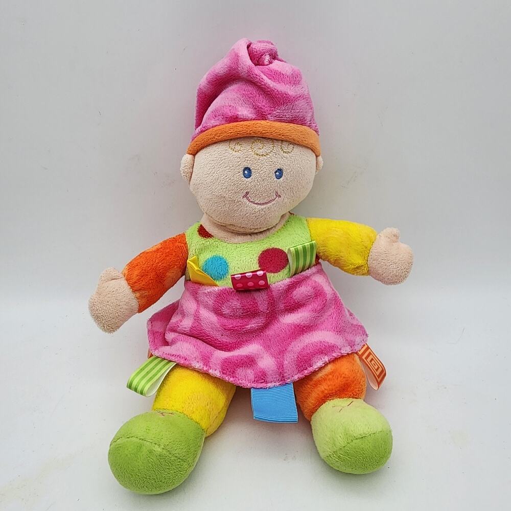 Taggies Mary Meyer Baby Doll Plush Stuffed Lovey 11” Multicolor Dress Pink Hat